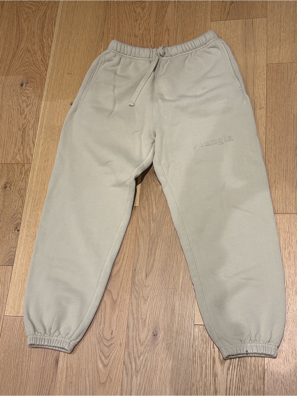 Beige Embroidered Sweatpants